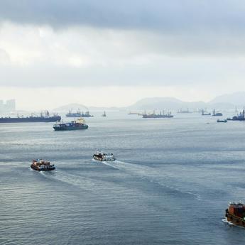 Several types of vessel on sea