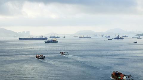Several types of vessel on sea