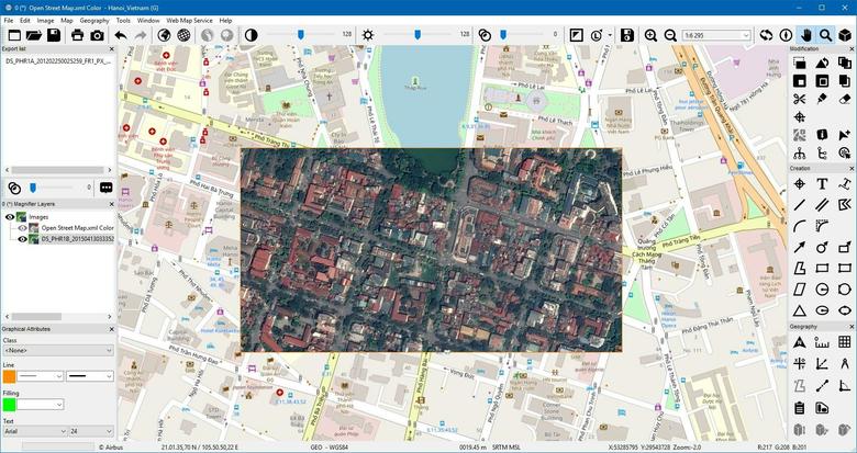 Screenshot showing Fortion® Terra Analyst interface with satellite imagery of Hanoi